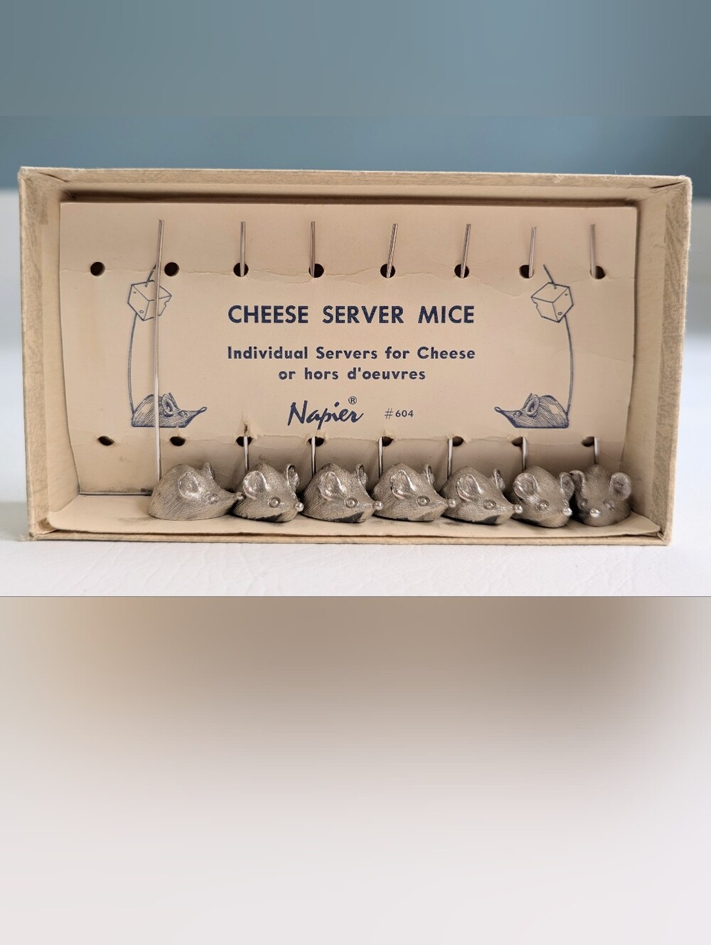 Vintage Napier #604 Cheese Mice Picks Set 7 In Box 1 Missing